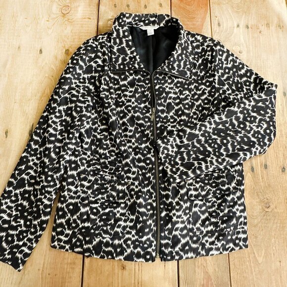 NEW Laura Ashley Leopard Jacket Coat Zip Up M Cheetah Animal Print - Picture 1 of 10